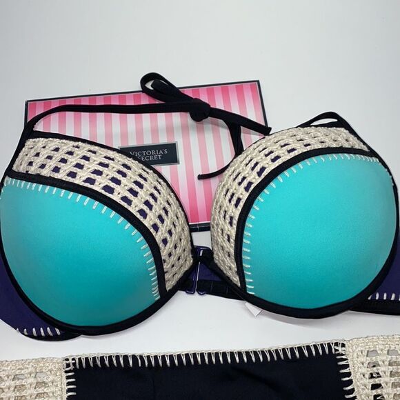 🔥🏖VICTORIA SECRET  swimsuit The Fabulous/push-up  cheeky  green/purple New - Picture 3 of 8